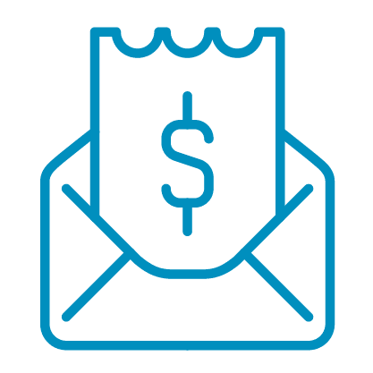 Icon image of envelope and money sign.